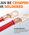Tough As Nails 1/0 Awg 3/8 Inch Copper Wire Lugs Heavy Duty Battery Terminal Connectors Crimp Cable Ends With Sealed Heat Shrink Tubing showing closed end pad design.