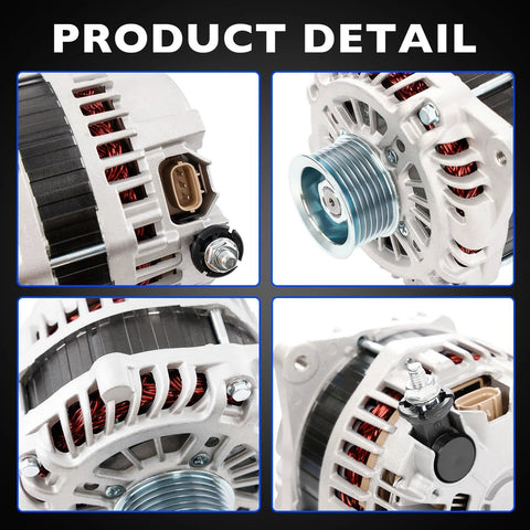 Close-up views of Drop In 12V 150A Alternator Replacement For Murano 2015 2017 Pathfinder 2013 2017 Infiniti QX60 2014 2016 JX35 2013 2.5L 3.5L OEM Numbers 11538 11538N A003TJ3991 23100 3JA1ARE