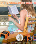 Woman reading by lake with Waist Clip Fan With 10000mAh Battery, Rechargeable Belt Clip Cooler, 7-in-1, 24 Hour Runtime