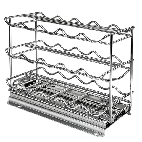 Slide Out Coffee Pod Holder And K Cup Organizer For Narrow Cabinets, Chrome finish rack for 30 pods, side view.