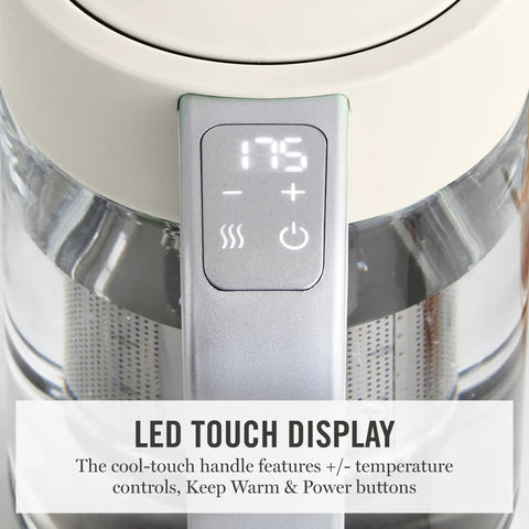 LED touch display on Electric Kettle With Removable Stainless Steel Tea Infuser And Glass Carafe 1.7L For Quick Boil Up To 7 Cups