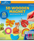 Box of Wooden Magnet Craft Kit For Kids With 15 Nature Themed Magnets And 8 Watercolor Pens, DIY Magnet Art Set