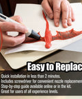Hand using Replacement 3D Pen Nozzle For Pro 3D Printing Scribbler With Quick Snap In Design, no tools needed, for red 3D art.