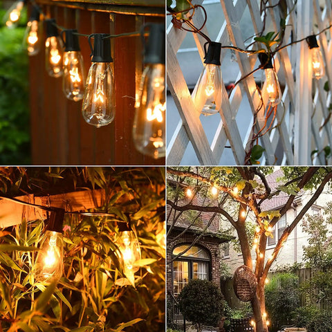 Outdoor String Lights 100 Ft Weatherproof Hanging Lights With 55 Vintage Edison Bulbs 2700K Warm Amber Glow in garden settings