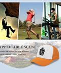 Mens Hiking Hat With Adjustable Strap Sun Hat Anti Sweat Band Washed Distressed Low Profile Baseball Cap For Outdoor Adventure And Everyday Wear Dope For Sports Travel And Casual Style displayed with outdoor activity scenes.