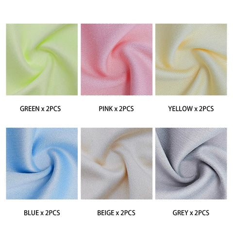 AIMI microfiber cleaning cloths, assorted colors, 6 x 7 inches, 12-pack (2 each: green, pink, yellow, blue, beige, grey)