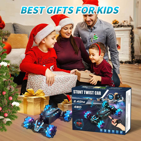 Family gifting Gesture Hand Controlled RC Stunt Car With Spray Lights And Music 4WD during holidays, kid-friendly toy for ages 6 to 13
