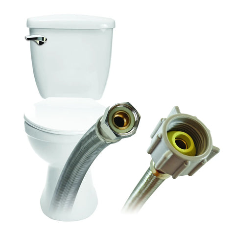 Braided Stainless Steel Toilet Connector 16 Inch Length With 3/8 Inch Compression To 7/8 Inch Ballcock Female Threads