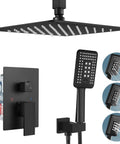 Dope Matte Black Ceiling Mount Shower System with dual function rainfall shower head and handheld spray, all-metal brass construction