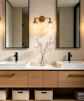Bathroom with Vintage Double Sconce Wall Light With 5.9 Inch Clear Glass Globe above vanity, modern bath decor