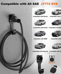 Sturdy Wall Mount EV Charger Holder For SAE J1772 Cables With Locking Hook and Snug Dust Covers, neat garage storage setup.