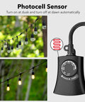 Photocell sensor feature of Outdoor Light Timer With Photocell Sensor Waterproof Dusk To Dawn Control 2 Grounded Outlets