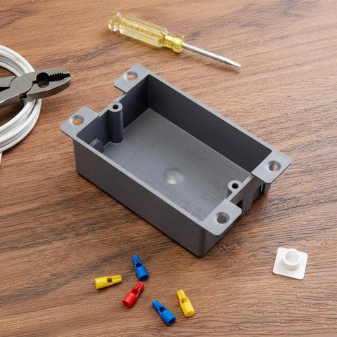 Bulk 4 Pack Plastic Shallow Electrical Boxes 8 Cu In Grey Single Gang Old Work Junction Boxes For Outlets And Switches ETL Certified And Easy Install Today, grey plastic box