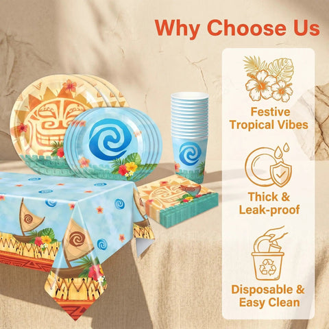Tropical Island Party Supplies Set For 10 Guests With Polynesian Style Disposable Tableware Including Plates Cups Napkins And Tablecloth