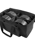 Waterproof Par Light Bag For Four Par Spotlight Lights with dividers, open view showing organized storage compartments.