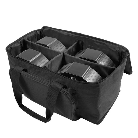 Waterproof Par Light Bag For Four Par Spotlight Lights with dividers, open view showing organized storage compartments.