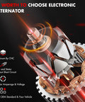 Close-up of a Heavy Duty 150A 12V Alternator showing aluminum CNC construction and copper winding details.