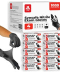 Built To Last Heavy Duty Black Nitrile Exam Gloves 4 Mil Thick Disposable And Powder Free Chemical Resistant work gloves in box.