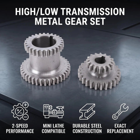 Heavy Duty Two Speed Lathe Gear Replacement Set Featuring T37 And T27 Fixed Units Plus T26 And T16 Sliding Cogs For 0618 7x12 7x14 Mini Metal Lathes A Slick Bench Upgrade showing high-low transmission metal gear set.