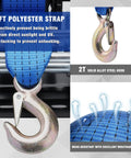 Close-up of 33 ft polyester strap and alloy steel hook for Beefy Heavy Duty Hand Winch for Boat Trailers 3500 Lbs