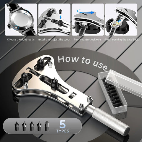Pro Grade All In One Watch Repair Kit With Cap Opener, Strap And Band Link Remover, Sizing Tool, Screwdrivers, Spring Bars