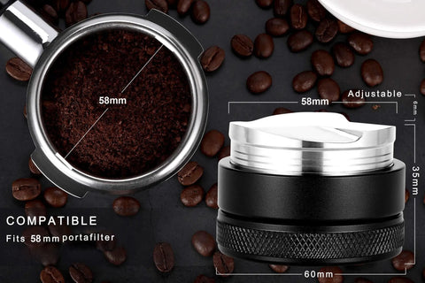 58mm Adjustable Coffee Distributor Leveler for Espresso Shots with Stainless Steel Base and espresso portafilter