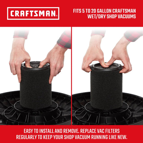 Hands installing Heavy Duty Wet Dry Vac Filter For 5 To 20 Gallon Shop Vacs, Fits Most 1988 And Later Units with Qwik Lock