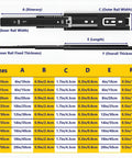 Beefy Heavy Duty Drawer Slides With Ball Bearing Runners Side Mount 1 Pair Steel Cold Rolled Construction Soft Close With Anti Collision Pads Perfect For Kitchen Drawers Dressers And Cabinet Pull Outs 4 To 20 Inches Range size chart with rail dimensions