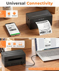 Bluetooth Thermal Shipping Label Printer 4x6 Inch, 203 DPI, Inkless For Small Business, connected to phone and laptop
