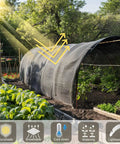 6x6.5 Ft Shade Cloth 50 Percent Sun Blocking Mesh With Grommets installed over garden with trees, blocking sunlight, allowing airflow.