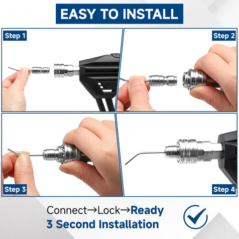 Installation process of Needle Nozzle Kit For High Pressure Cleaning With Stainless Flush Wand Extension Tips And Quick Connect 1 To 2 GPM Quarter Inch Grime Busting For Tight Spots Great For Washing Machines AC Coils Water Heaters Auto Detailing Appliance Cleaning