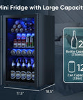 Beverage Fridge With Glass Door, 130 Can Mini Fridge And Wine And Beer Cooler, Adjustable Shelves, Digital Temperature Display
