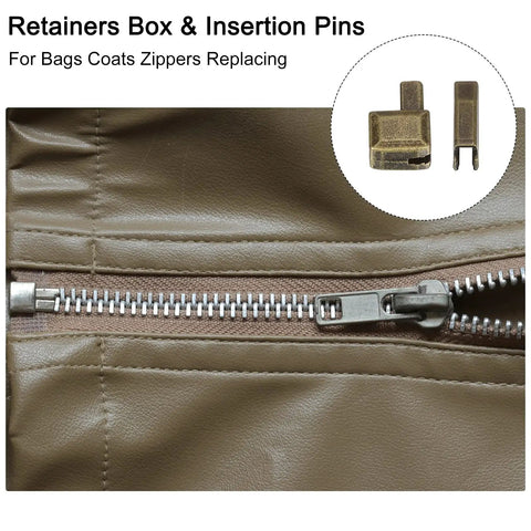 Four In One No Frills Zipper Repair Kit Set With Retainer Boxes And Insertion Pins For Sizes 3 5 8 10 Metal Latch Sliders