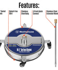 16.5 Inch Surface Cleaner Attachment 4400 PSI stainless steel, swivel wheels, quick connect, extension wands shown