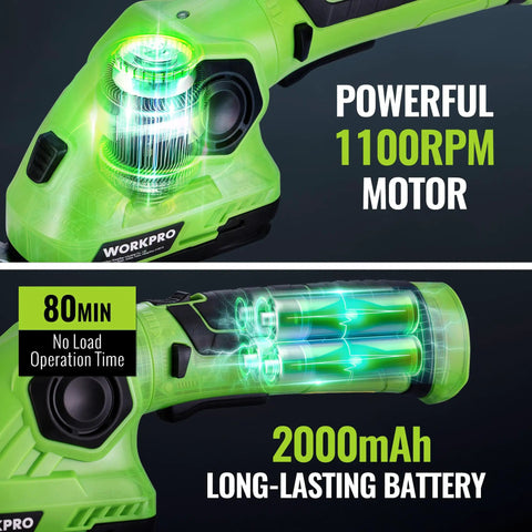 Close-up of 2 In 1 Cordless Grass Shear And Shrub Trimmer For Quick Hedge Shaping with 1100RPM motor and 2000mAh battery