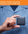 Person holding a compact 2TB Portable SSD With USB 3 For Quick File Transfers On The Go, Compatible With PC and Mac