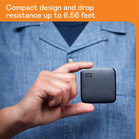 Person holding a compact 2TB Portable SSD With USB 3 For Quick File Transfers On The Go, Compatible With PC and Mac