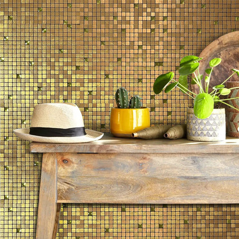 Peel And Stick Metal Backsplash Tiles 12x12 Inches Aluminum Mosaic Pack Of 10 Golden Diamond Self Adhesive for kitchen bathroom fireplace