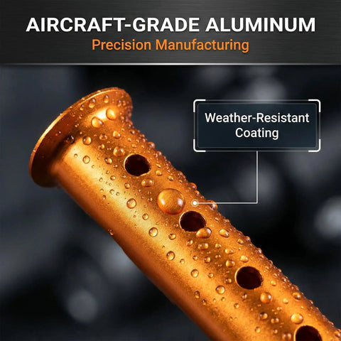 Close-up of weather-resistant coating on High Visibility Aluminum Tent Stakes 6-Pack, 12.6 Inch U-Shape Sand-Grip For Soft Ground