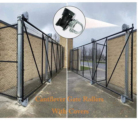 Cantilever Gate Rollers With Nylon Sliding Rollers And Covers For 4 Inch Round Posts And 2 3 8 Inch Or 2 1 2 Inch OD Chain Link Gate Frames Smooth Quiet Operation No Fuss Easy Install Durable Gate Rollers Pack Of 1