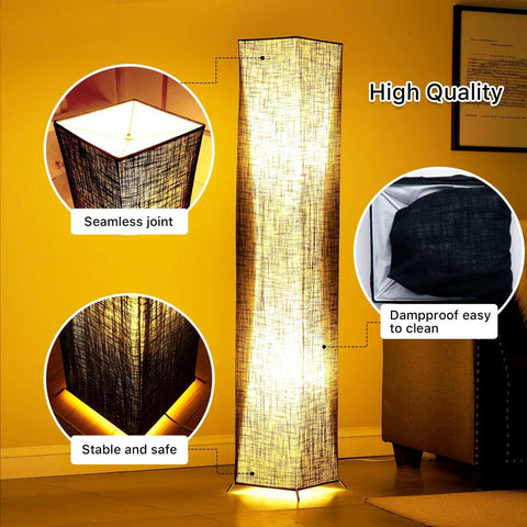 Modern Floor Lamp With Color Changing RGB Bulbs, Dimmable Smart Lighting, Black Linen Shade, emphasizing lamp stability and easy cleaning