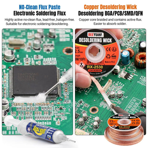 No Mess No Clean Soldering Flux Paste 9530 In A 10cc Syringe Plus 3M Desoldering Wick Braid Ten Feet Long Two Point Five Millimeter Kit