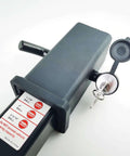 Trailer Hitch Receiver Lock With Dual Pins One Half Inch And Five Eighths Inch Bent Pin Built Tough Heavy Duty Lock For Class I Through V Hitches Right Angle Design Black Security Lock For Safer Hauling And Quick Install showing lock with key inserted