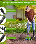 Man using 2 In 1 Stirrup Hoe And Cultivator Garden Tool With 62 Inch Adjustable Long Handle For Weeding And Bed Prep Workhorse Heavy Duty Metal Scuffle Hoe in garden