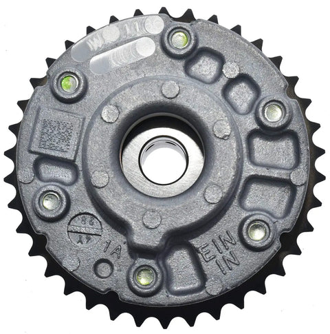 Real Deal Variable Timing Sprocket Built Like A Tank For Smooth Engine Runs With Corrosion Resistant Housing And Mount Brackets One Pack Genuine Replacement Cam Component, top view with teeth and center hole
