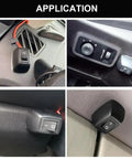 Inline Rocker Switch SPST Two-Position On Off Box Switch with four wire clamps, installed in car interior with self-adhesive mounting