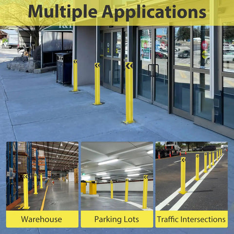 Built Tough Heavy Duty Steel Safety Bollard Post Delivering High Visibility Parking Protection in warehouse and parking lot settings.
