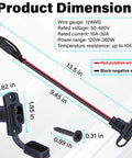Diagram of Two Pack SAE Quick Connector Harness 1 Foot 12 AWG Adapter Cable with labels for dimensions and specifications.