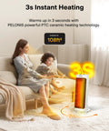 Powerful 1500W Ceramic Space Heater With Wide Oscillation in a living room with child, demonstrating 3-second heating