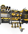 Power Tool Organizer Wall Mount With Charging Station And Heavy-Duty Surge Protection showing 10-Tier Tool Rack in use